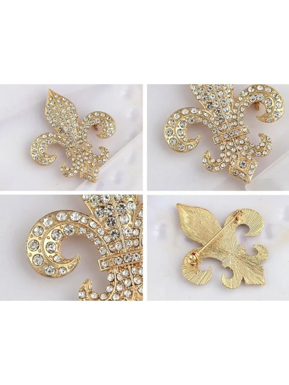 Elegant Gold Tone Black Gothic Fleur De Lis Lily Brooch Pin - Medieval Style